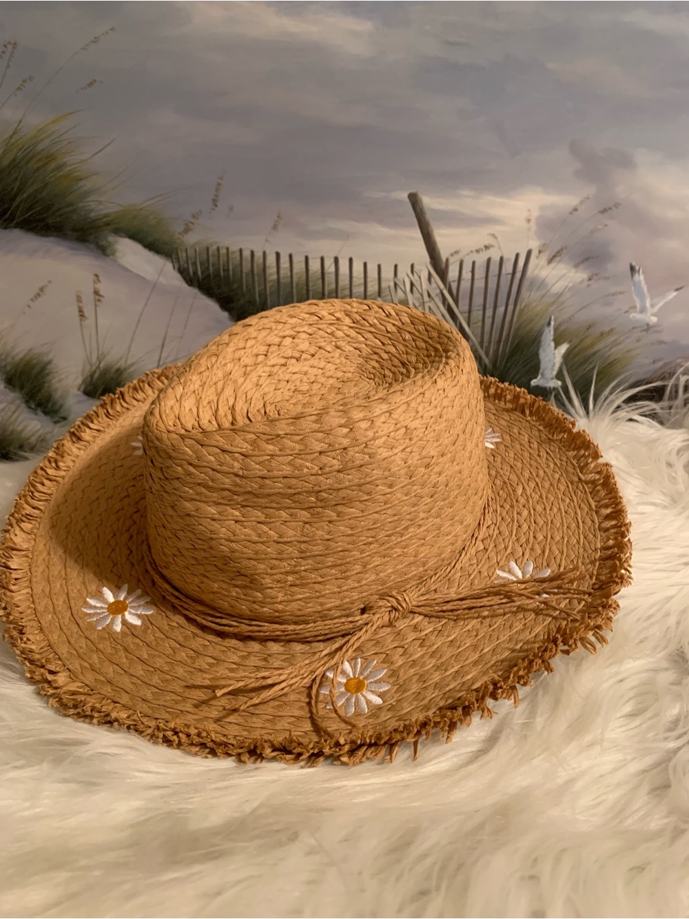 SHIRALEAH Chicago ladies embroided Daisy on 100% paper braided Sun hat LNWOT ++